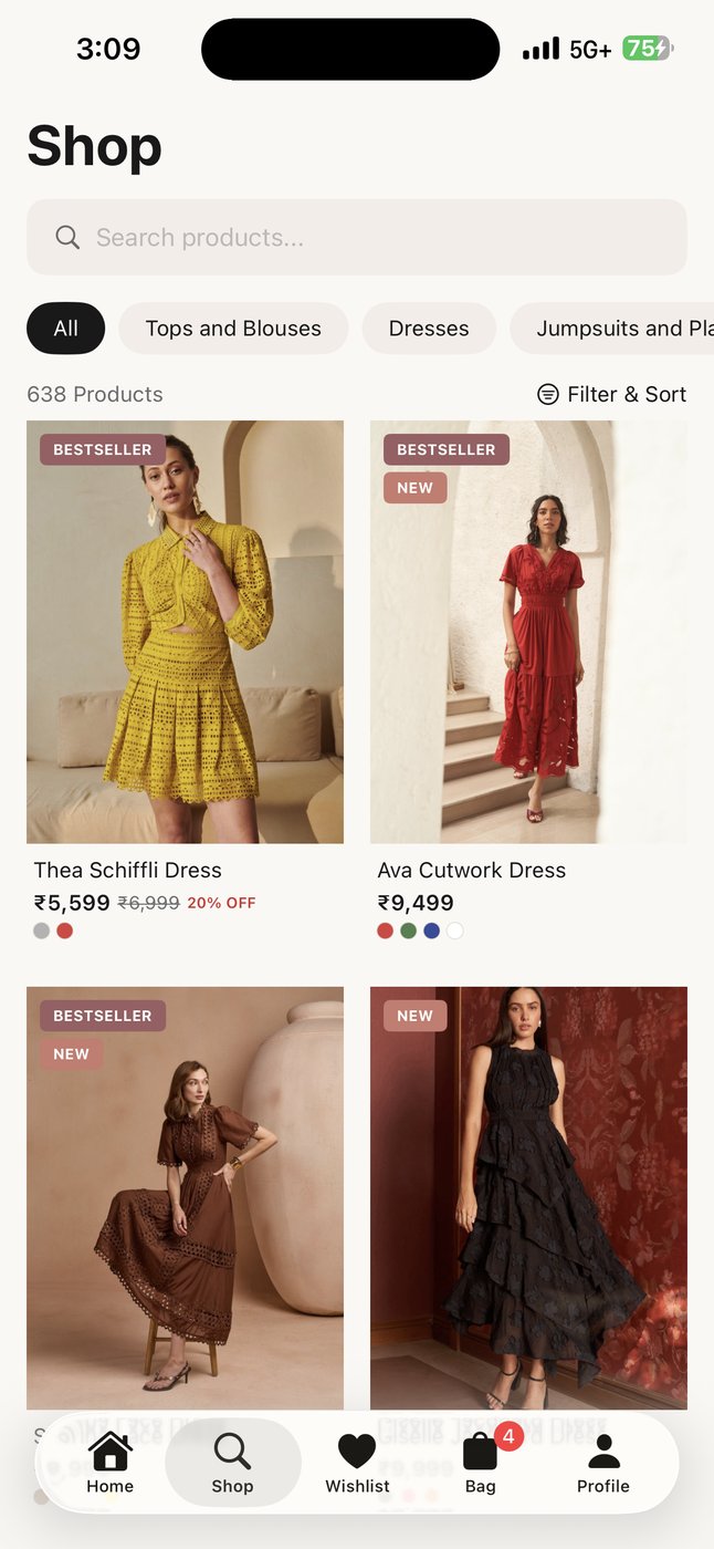 Style Island shop screen with search, categories and filters